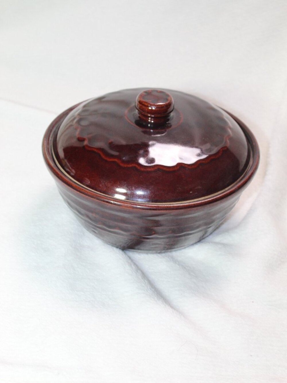 Vintage Marcrest Stoneware Brown Daisy Dot Ovenproof Dish Pot Lid Dutch 8" x 4"